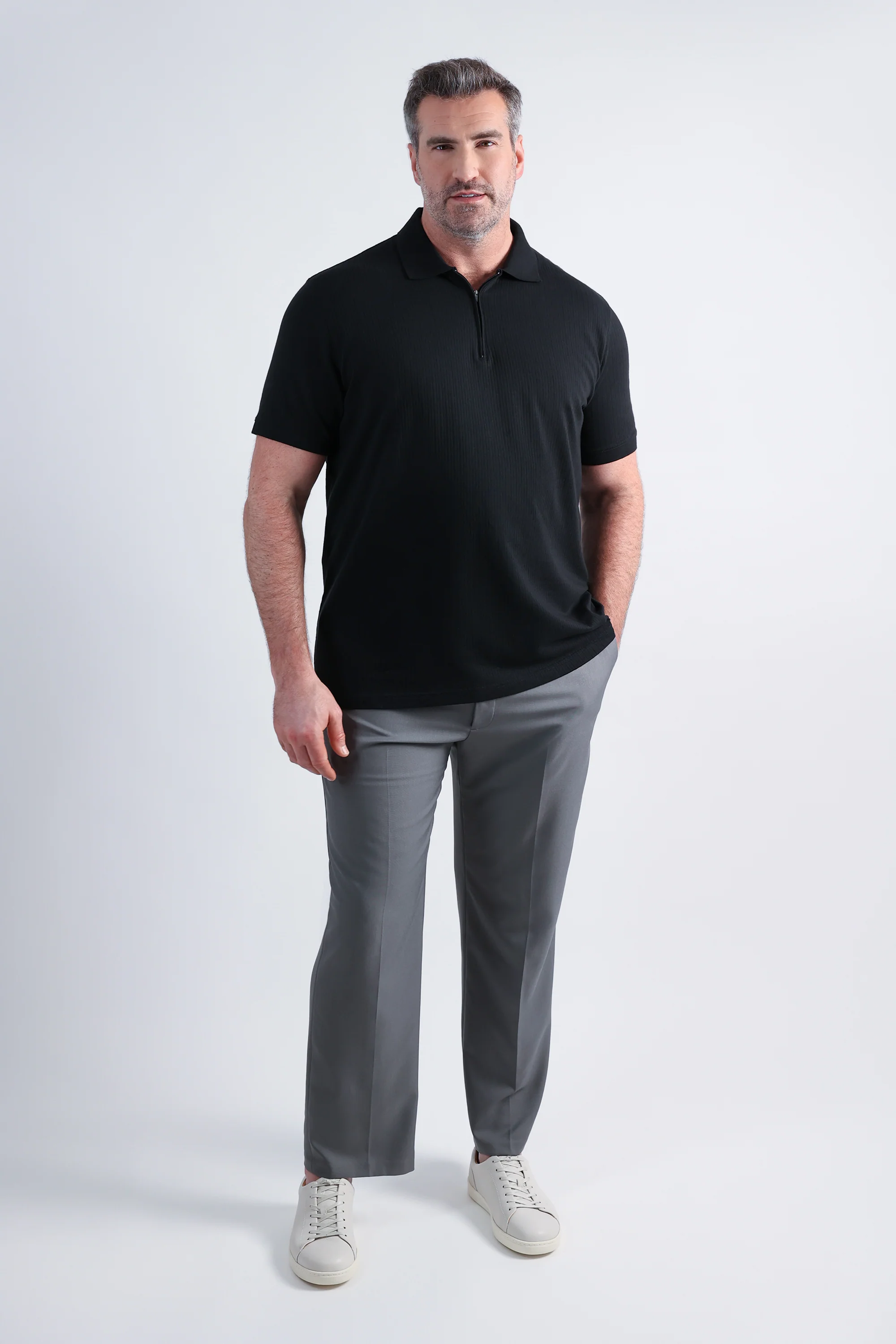 Big & Tall Premium Comfort Quarter Zip Jacquard Polo - Image 3
