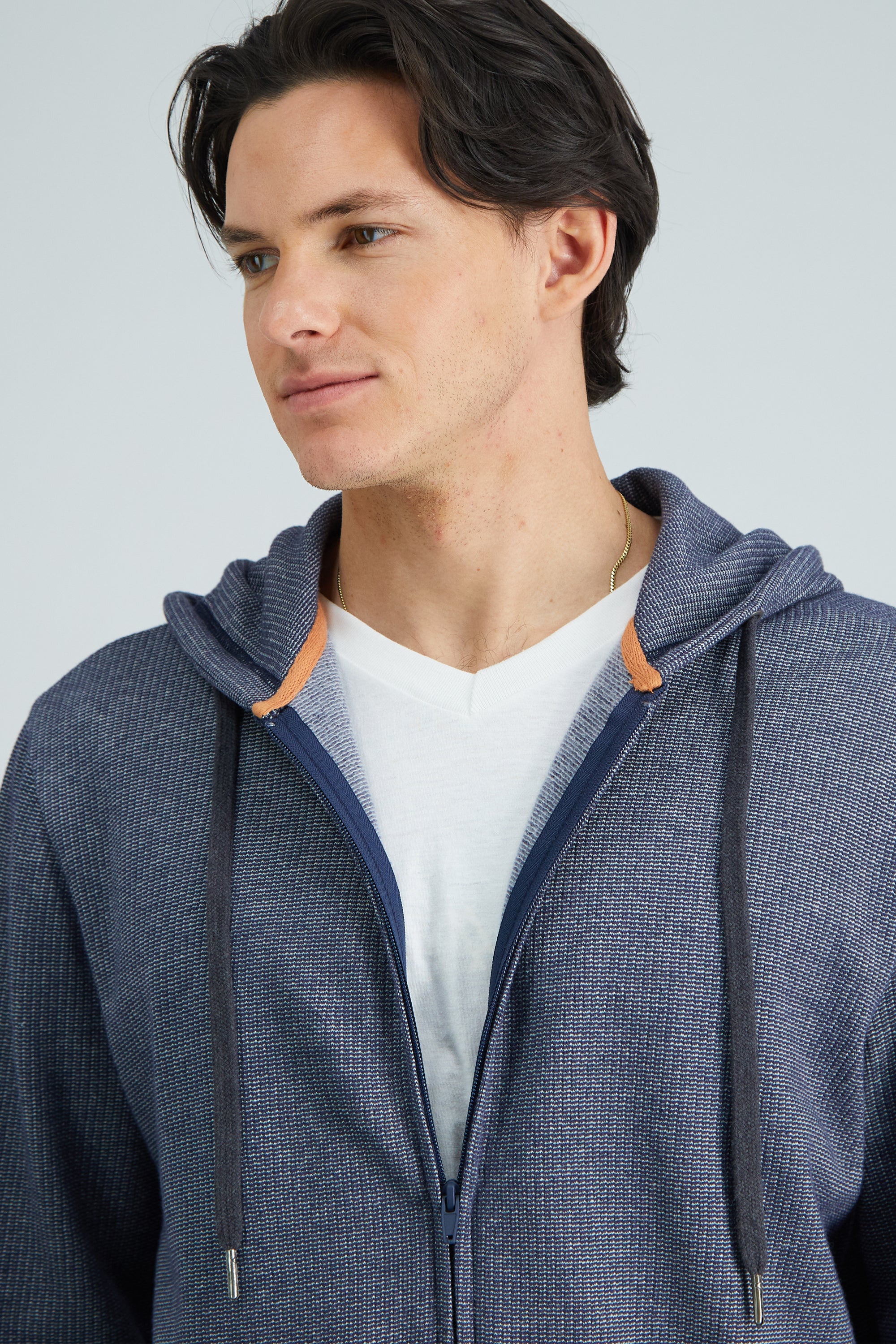 Full Zip Textured Fleece Hoodie Sweatshirt - Indigo - Image 3