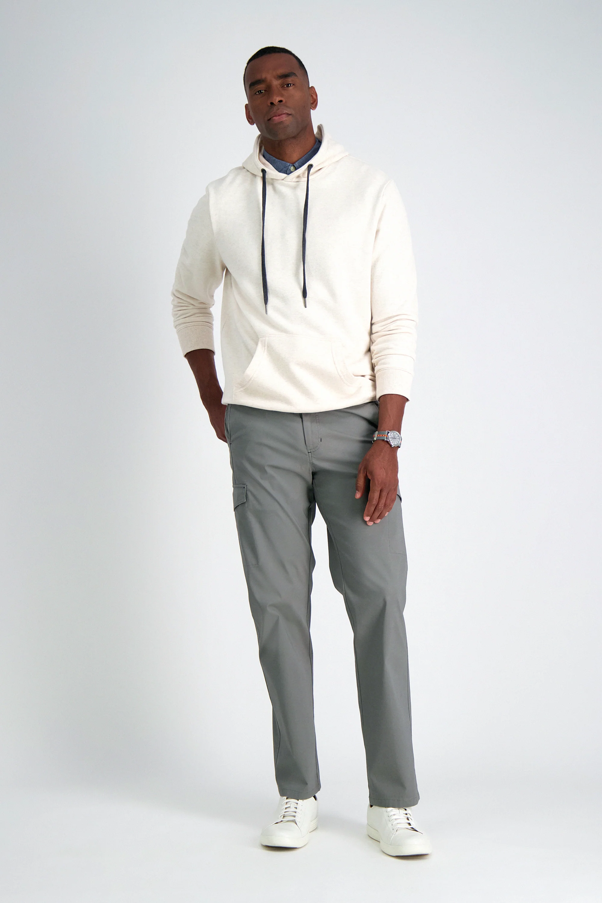 Pullover French Terry Fleece Hoodie Sweatshirt - Oatmeal - Image 3