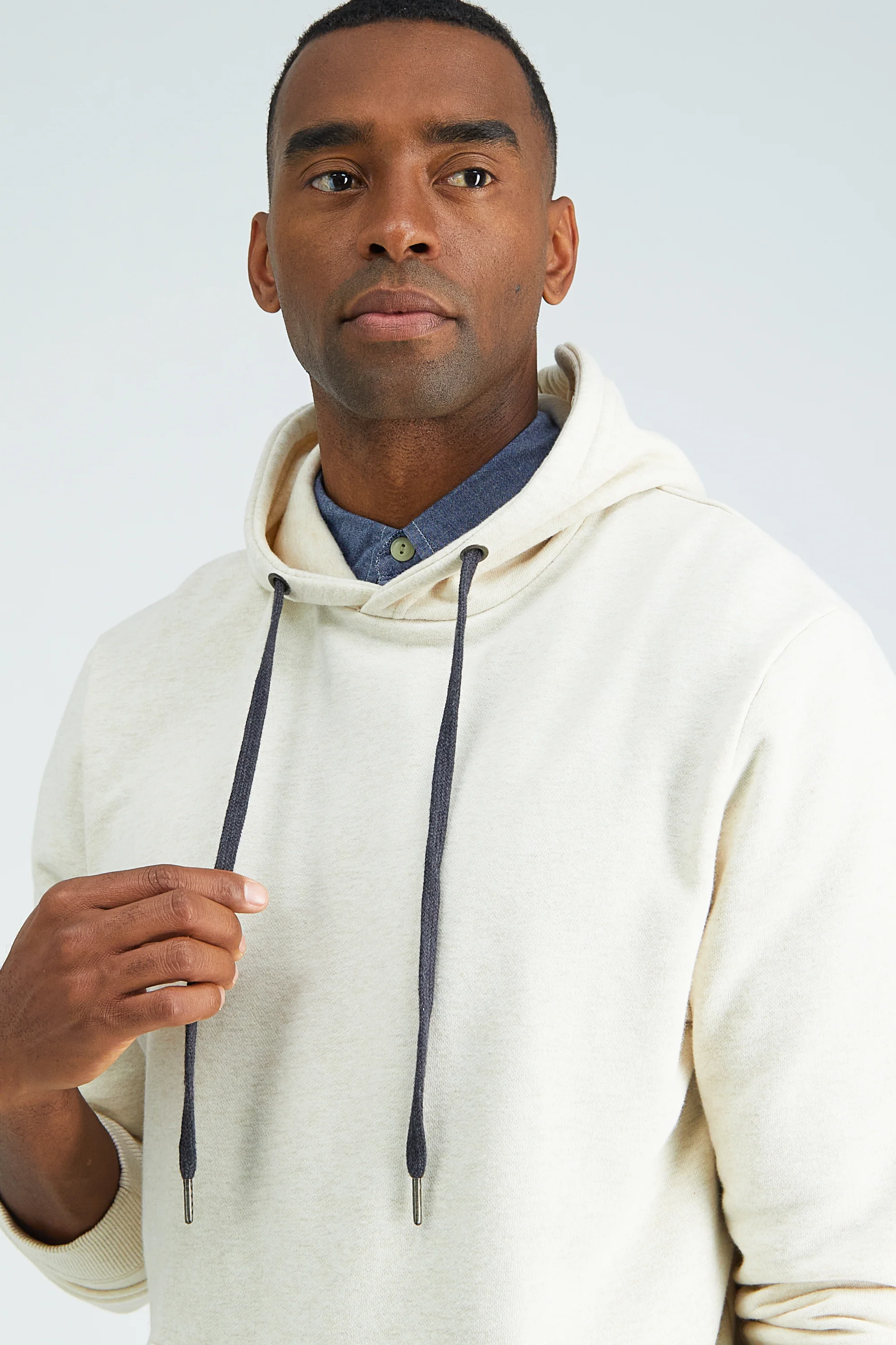 Pullover French Terry Fleece Hoodie Sweatshirt - Oatmeal - Image 4