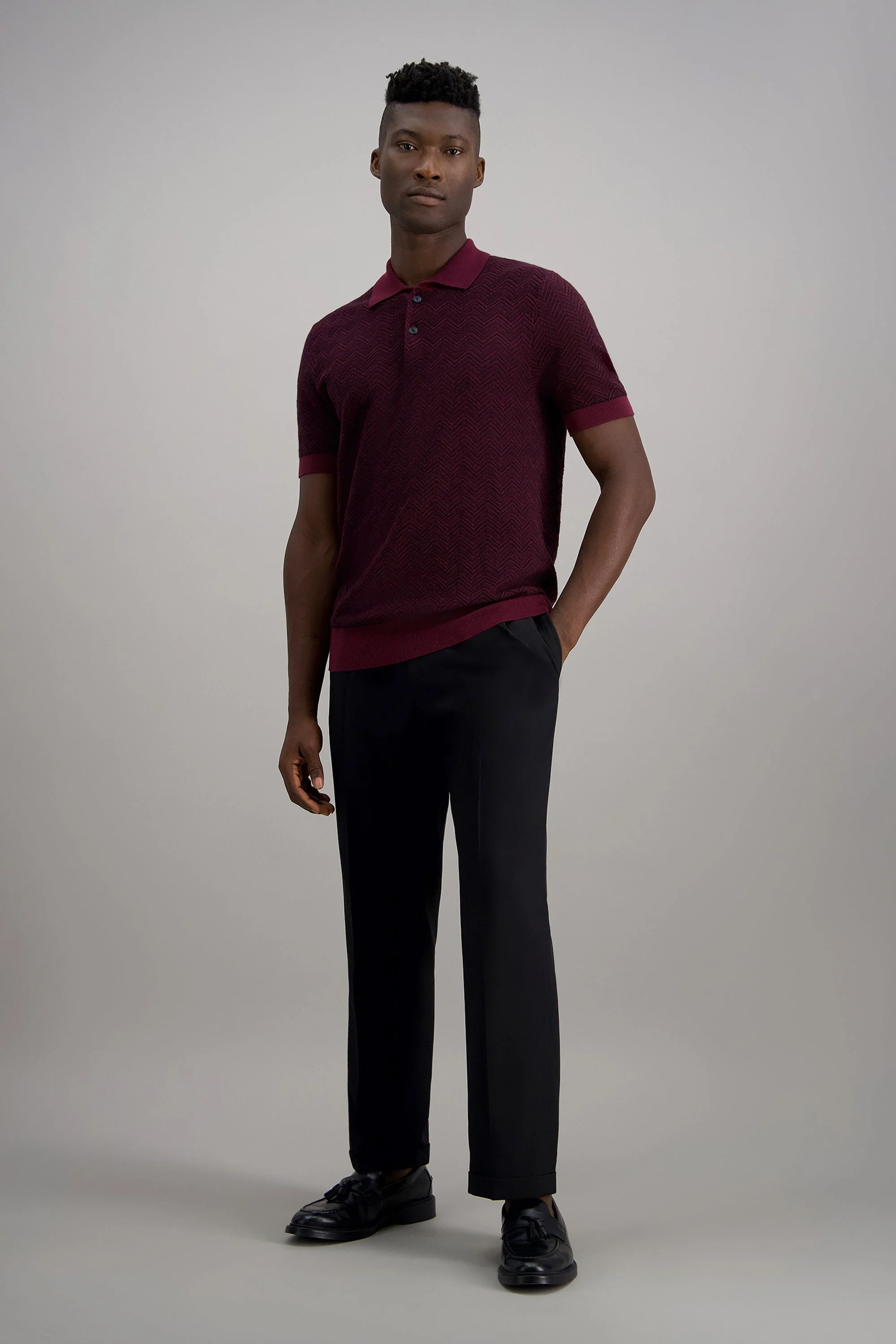 Short Sleeve Chevron Polo Sweater - Image 3