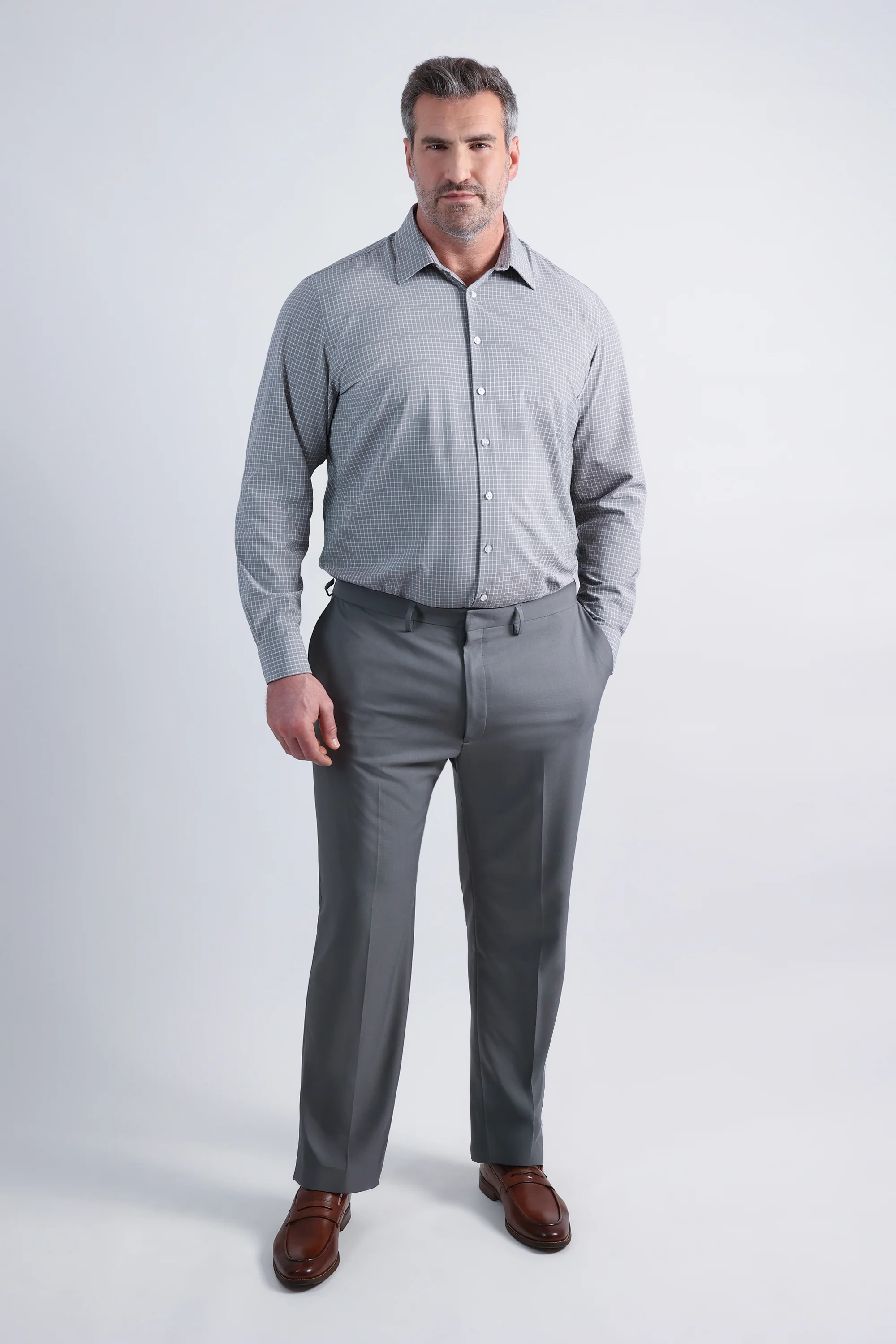 Tall Smart Wash® Dress Shirt - Medium Grey Grid - Image 3